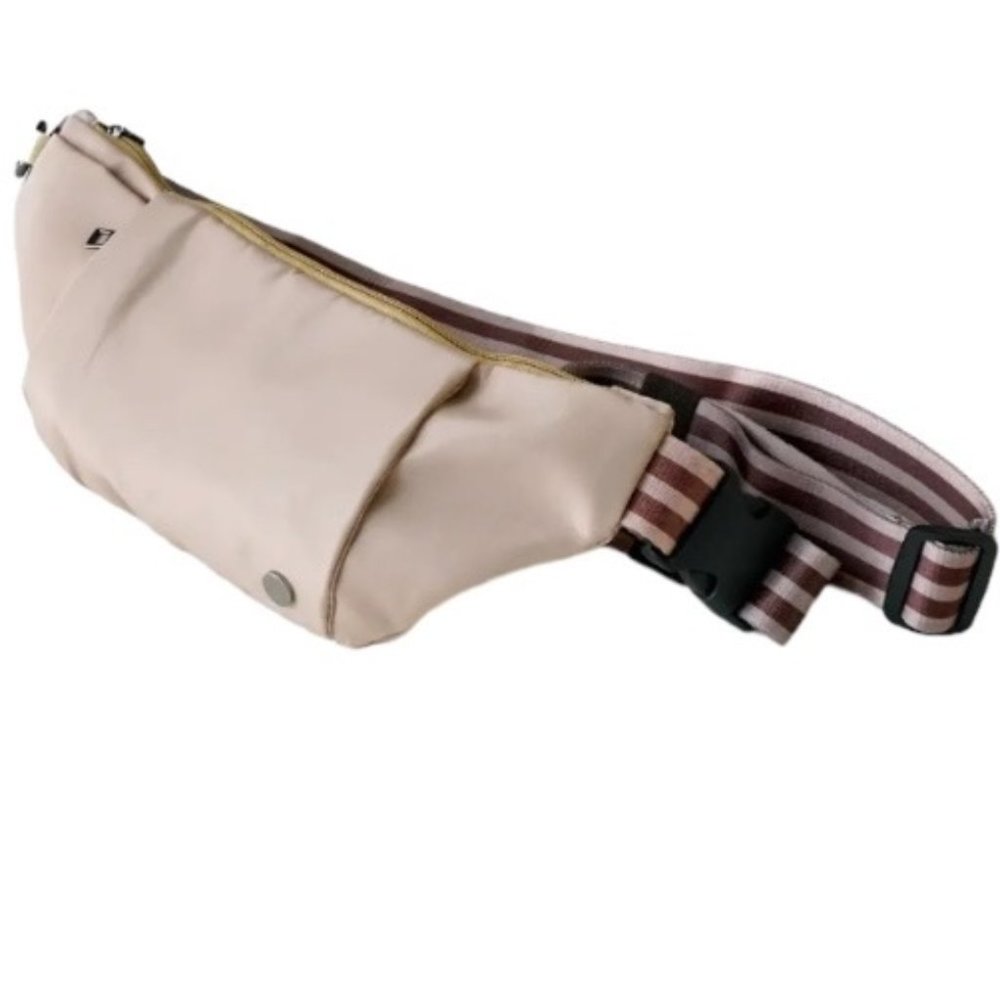 Elegant Cream Crossbody Bag with Striped Strap